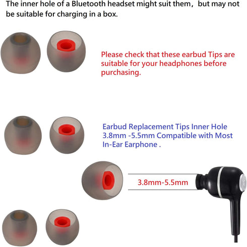 Earbud Tips Soft and Comfortable Silicone Earbud Tips Ear Bud Replacement Pieces Silicone Fit Most in-Ear Headphones?Inner Hole 3.8mm -5.5mm?18 Pa...