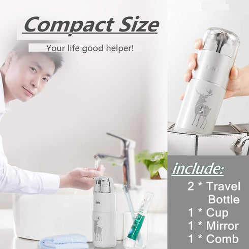 Travel Cups, Toothbrush Cup, Portable Travel Toothbrush Cases, 2 x 45 ml Pump Bottle Soap Dispenser, Mirror, Comb for Camping Business Travel (Gre...