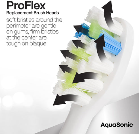 AquaSonic Proflex Replacement Brush Heads | for Whiter Teeth & Gum Care | Compatible with Many AquaSonic Toothbrush Handles (3 Pack White)...