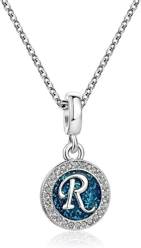 Spakling Blue A to Z Letter Initial Charm Alphabet Capital Name Dangle Beads Compatible With Pandora Charms Bracelets and Necklaces...