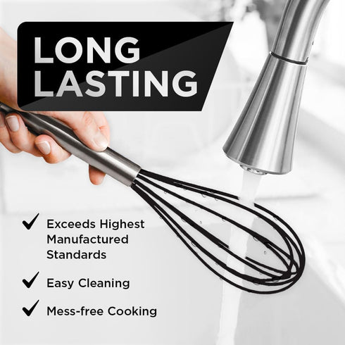 Silicone Whisk Set of 3 - Stainless Steel & Silicone Non-Stick Coating – wisking tool, Whisking, mini whisk, whisks for cooking (12-inch, 10-inch ...