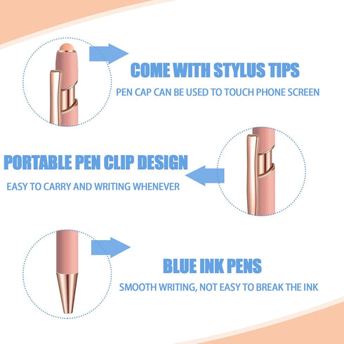8 Pcs Blue Ink Ballpoint Pen with Stylus Tip 2 in 1 Stylus Ballpoint Pen Metal Pens Stylus Pen for Touch Screens School Office Coworkers (Pink Ros...