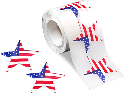 250 American Flag Star Stickers - Patriotic American Flag Star-Shaped Stickers for 4th of July, Memorial Day, and Veteran's Day...