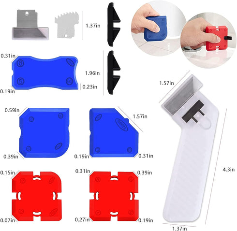 11 Piece Set ?Professional Caulking Tool Kit with Sealant Finishing Tools?Easy Silicone Caulking with Guides?Caulk Removal Tools and Fill Removal ...
