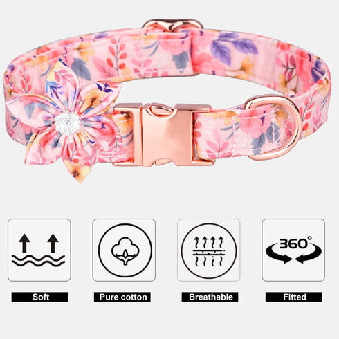 Dog Collar with Daisy Tie, 3 Patterns Soft & Comfty Flower Print Padded Pet Collars with Strong Metal Buckle for Boy and Girl Dogs(Pink, M)...