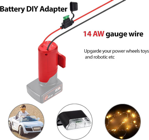 M12 Battery Adapter with Fuse,Power Wheels Adapter for Milwaukee 12V,14 Gauge Wire Power Convertor for DIY RC Trucks, RC Toys, Robotics, Work Ligh...
