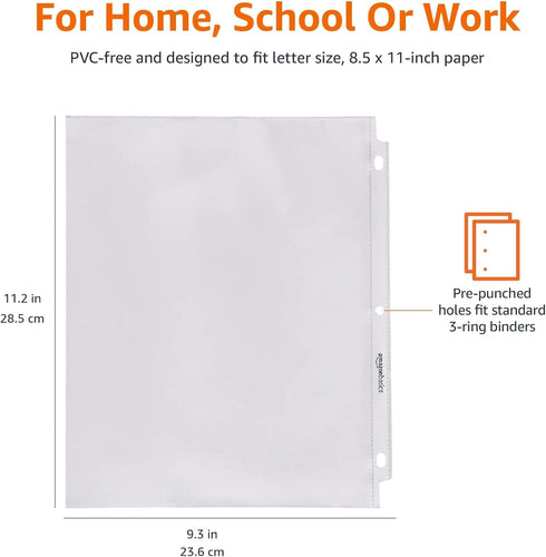Amazon Basics Clear Sheet Protectors for 3 Ring Binder, 8.5 x 11 Inch,Polypropylene, 100-Pack...