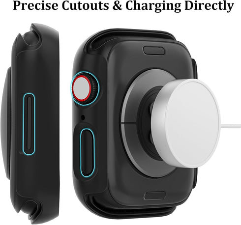 2 Pack Waterproof Case for Apple Watch 45mm Series 9 8 7 with Tempered Glass Screen Protector, Full Protective Hard PC Bumper Case Face Cover for ...