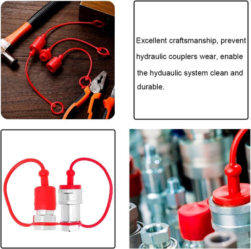 1/2 ISO-A & ISO5675 Hydraulic Quick Coupler Male Dust Cap and Female Plug Cover, Red Rubber Dust Caps/Plugs with Retention Ring Keeps Cap Attached...