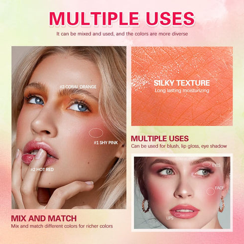 Soft Creamy Blush Stick, Multi-use Makeup Blush Stick for Cheeks and Lips Tint, Waterproof Solid Moisturizer Stick, Natural Smooth Blendable Matte...