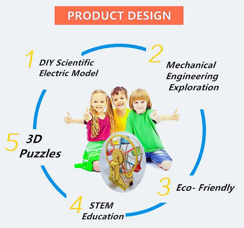 Electric Wooden Ferris Wheel Building Kit - DIY STEM Educational Toys for Girls and Boys - 3D Working Construction Scientific Model Kits - Enginee...