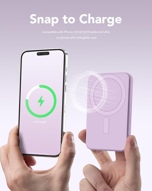 Portable Power Bank 6500mAh Foldable Magnetic Battery Pack Fast Charging Wireless Power Bank Compatible with iPhone 15/14/13/12 Series...