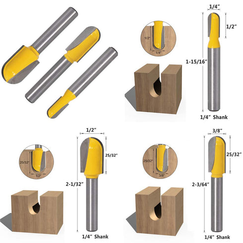 Yakamoz 6Pcs 1/4" Shank Carbide 90 Degree V-Groove and Round Nose Groove Router Bit Set 3D CNC Signmaking Lettering Engraving Cutter Woodworking C...
