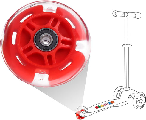 1-Pack 80mm Light Up Scooter Wheel Rear White Led Flashing Replacement Wheel for 3-Wheeled Kid Scooter (Red)...