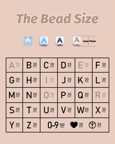 Alphabet Beads for Bracelets - 1270Pcs Square Acrylic Letter Beads A-Z with Extra Vowels & Number Beads and Spacer Beads - Ideal for Bracelets, Ne...