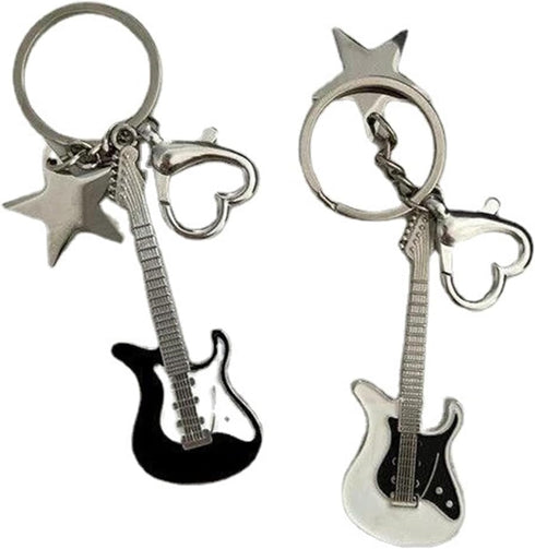 mdgfge Punk Music Guitar Keychain Musical Instrument Star Cute Bass Keyring Electric Guitar Key Rings Key Holder Pendant for Women Men Music Lover...