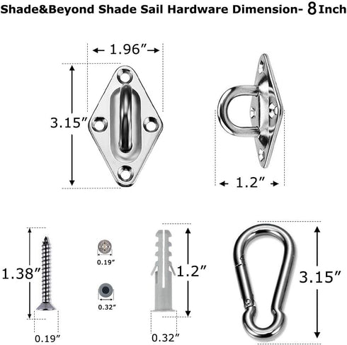 Shade&Beyond Shade Sail Hardware Kit for Triangle Heavy Duty Sun Shade Sails Installation 8 Inches for Deck Garden Lawn Patio...