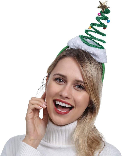 ADJOY Springy Christmas Tree Headband with Bells Santa Headwear - One Size Fits Most...