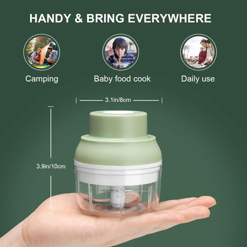 Electric Garlic Chopper Mini, Garlic Masher Crusher, Food Processor Small with Garlic Peeler And Spoon (100ML/3.3FL OZ, Green) 3.1 * 3.1 * 3.9 IN...