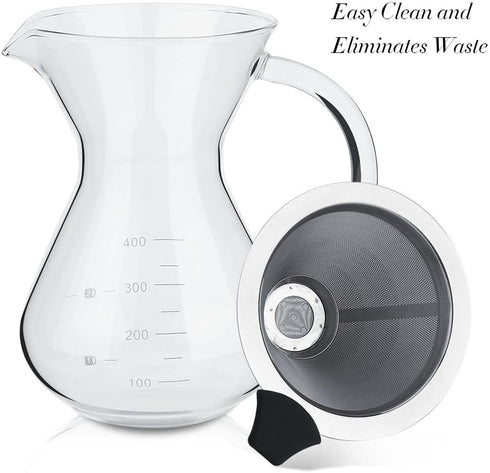 Pour Over Coffee Maker, 400ml Glass Coffee Pot Hand Drip Coffee Maker Filter Pot Manual Coffee Dripper Brewer with Handle and Scale...