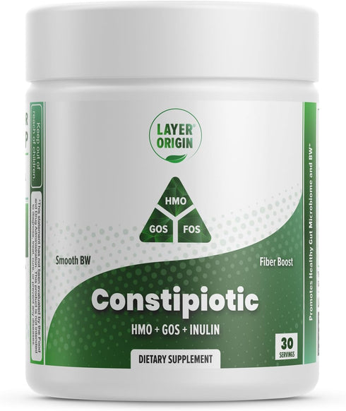 Layer Origin Constipiotic Prebiotic Fiber to Ease Bowel Movement and Support Regularity - 4.4 g Per Serving - HMO 2'FL, GOS, Inulin FOS - 30-Day S...