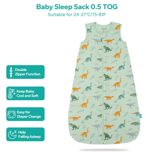 Rayon Made from Bamboo Sleep Sack, 0.5 TOG Wearable Blanket Baby, Sleep Sack 12-18 Months for Spring and Summer, Dinosaur...