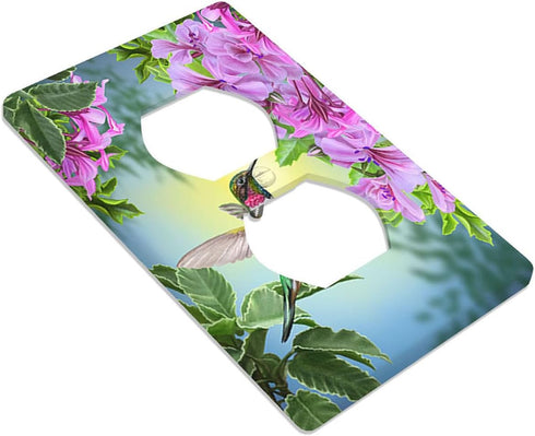 Hummingbird Wall Plates Switch Covers Small Bird Violet Flowers Green Leaves Duplex Outlet Cover Plug Plate For Home Decor Office Standard...