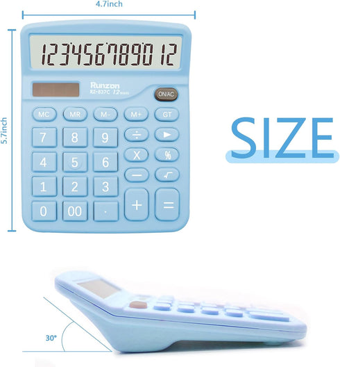 Blue Calculator, Basic Office Calculator, Desktop Calculator 12 Digit, Large LCD Display for Blue Office Supplies with Sensitive Button, Blue Desk...