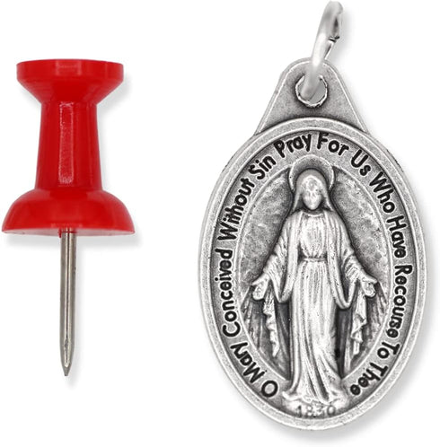 Bulk Pack of 5 - Miraculous Medal Pendant for Necklace -1" Oval Silver Oxidized Miraculous Medals Pendant for Necklace, Medals for Jewelry Catholi...
