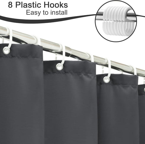 AooHome Fabric Shower Curtain 48 Width x 72 Height Inch, Solid Color Bath Curtain with Hooks for Hotel, Water Repellent, Dark Grey...