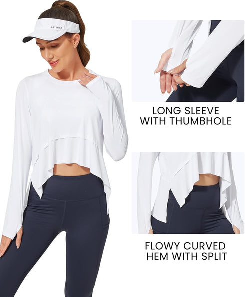 G4Free Women's Long Sleeve Workout Shirts UPF 50+ Sun Protection Crop Tops Lightweight Quick Dry Rash Guard Shirt (White,XL)...