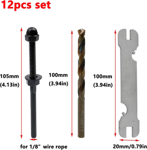 Antrader Black Cable Railing Kit Hand Swage Threaded Stud Tensioner for 1/8" Cable,12Pcs Set Deck Stair Cable Railing Hardware Tensioner T316 Stai...