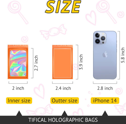100 PCS Holographic Bags for Lashes, Candy, Small Baggies Sample Bag Smell Proof Packaging Bags for Jewelry, Present, Resealable Bags for Small Bu...