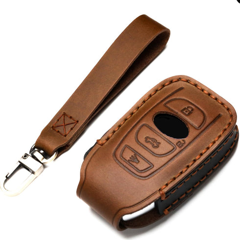 Leather Cover Key Fob Case Compatible with Subaru Keyless Remote Control Forester Impreza Outback WRX BRZ Legacy and XV Crosstrek etc. (A-Brown)...