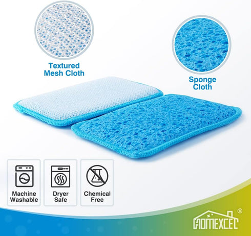12 Pack Scrub & Wipe Cloths, Dual-Sided Sponges for Kitchen, All-Purpose Cloth for Dishes, Pots, Pans, Non-Stick Cookware, Countertops (Red, Yello...