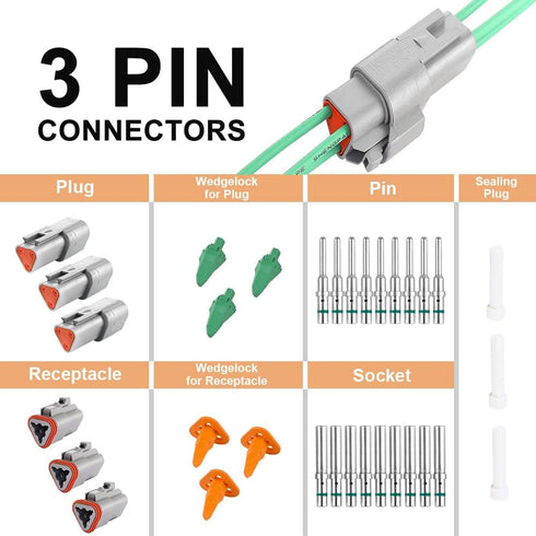JRready ST6113 DT Connector 3 Pin Gray Waterproof Electrical Wire Connector with Solid Contact and Seal Plug,3 Sets...