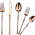 Copper Silverware Set, 5-Piece 18/10 Stainless Steel Flatware Cutlery Set for 1,Mirror Finish, Ideal for Wedding Festival Party Home Kitchen, Dish...