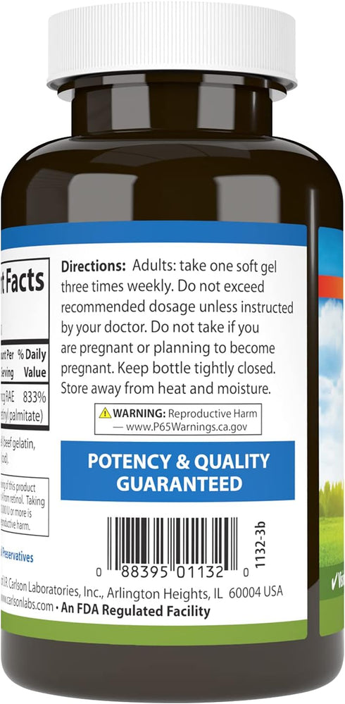 Carlson - Vitamin A, 25000 IU (7500 mcg RAE), Immune Support, Vision Health, Antioxidant, Vitamin A Supplements, 250 Softgels...