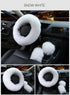 3Pcs Set Womens Winter Fashion Wool Fur Soft Furry Steering Wheel Covers White Fluffy Handbrake Cover Gear Shift Cover Fuzz Warm Non-Slip Car Deco...