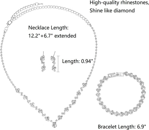 Bridal Jewelry Set, Silver Rhinestone Necklace Earrings Set Wedding Jewelry Set for Brides and Bridesmaid...