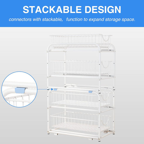 AIYAKA 2 Tier Stackable Sliding Basket Organizer Drawer For Kitchen And Bathroom/Cabinet Drawers,White...