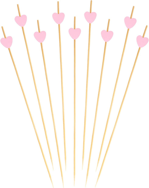 BambooMN 8.3 Inch Pink Heart Bamboo Food and Drink Pick Skewers for Catered Events, Holiday's, Restaurants or Buffets Party Supplies, 100 Pieces...