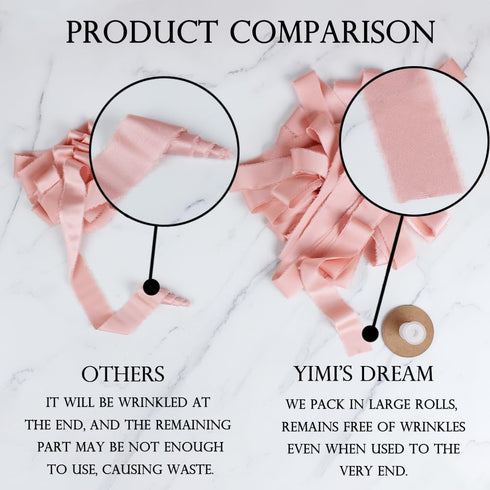 Yimi's Dream Handmade Fabric Ribbons, 1.5 inch x 20 Yard Rose Gold Satin Chiffon Ribbons with Frayed Edge for Wedding, Baby Shower, Christmas, Inv...
