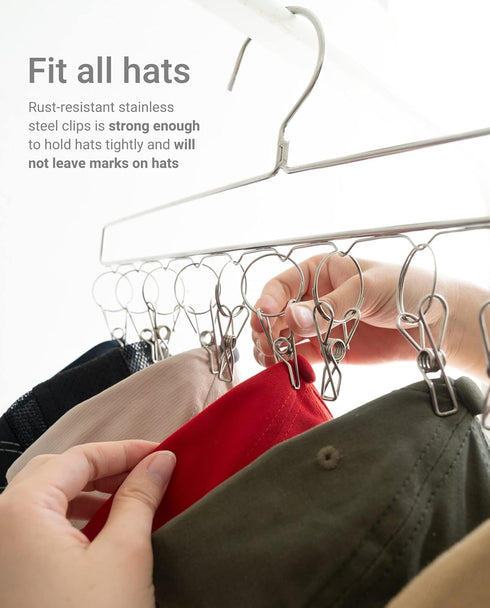 Mkono Hat Organizer Hanger for Closet Set of 2 Baseball Cap with 20 Clips Stainless Steel Rack Holder Caps, Silver Hangers Organizer, Fits All Pie...