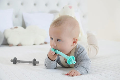 Giftty Teething Tube with Safety Shield Baby Hollow Teether Sensory Toys Gum Massager, Food-Grade Silicone for Infant 3-12 Months Boys Girls, 1 Pa...