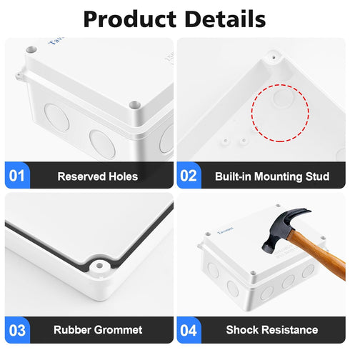 Waterproof Electrical Junction Box (5.9"x4.3"x2.8") with 10 Reserved Holes for Electronics - Sturdy ABS Plastic IP65 Dustproof Project Enclosure -...