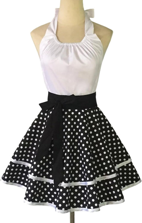 Violet Mist Cute Vintage Aprons for Women White Polka Dots Retro Aprons Girls French Maid Apron Sexy Ladies 50s Christmas Apron Lovely kawaii Adju...