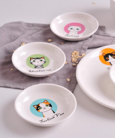 4pcs Ceramics Cat Dinner Plate Seasoning Dishes Sushi Dipping Bowl Appetizer Plate Dessert Plate,Home Decoration...