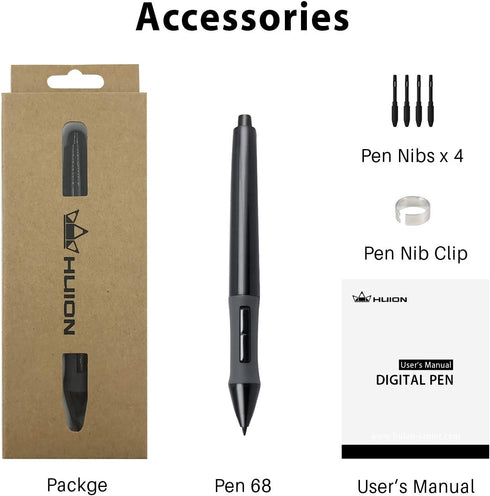 HUION Battery Pen P68 Digital Pen Stylus for Huion Graphics Drawing Tablet 420, H420, K56, H58L, 680S, GAOMON S56K...