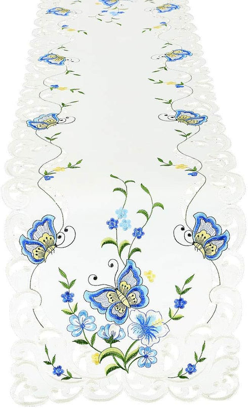 Simhomsen Spring Butterfly and Floral Table Runners, Dresser Scarf (Blue, 14 × 90 Inch)...